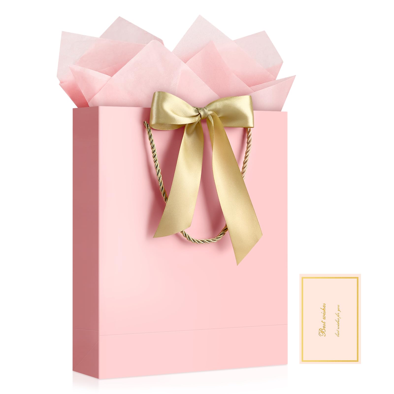 JMANNI Medium Pink Gift Bags for Women, Cute Birthday Bag with handles
