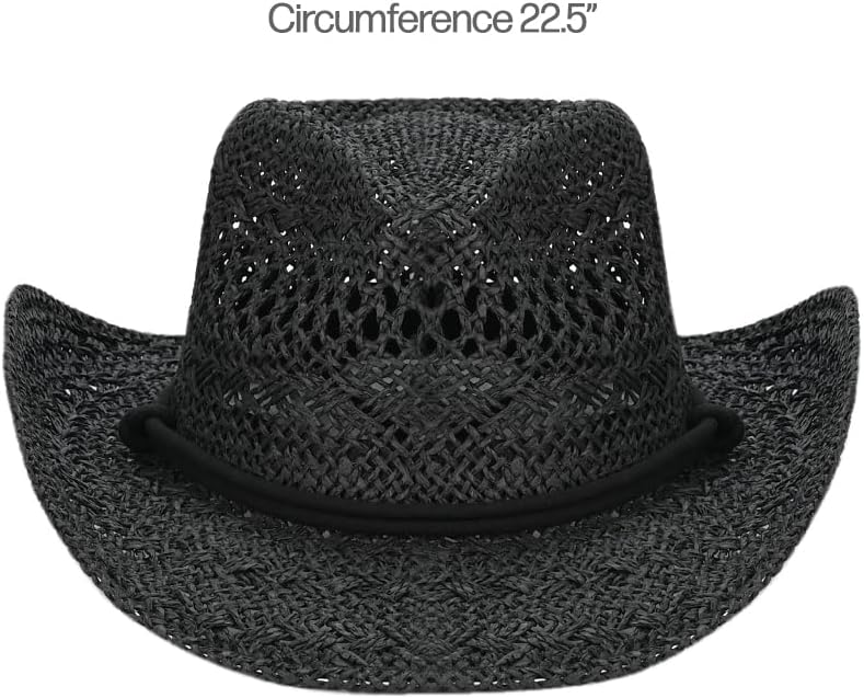 C.C Sun Straw Western Cowboy Hat (Hard Shape) (Paper, Black)