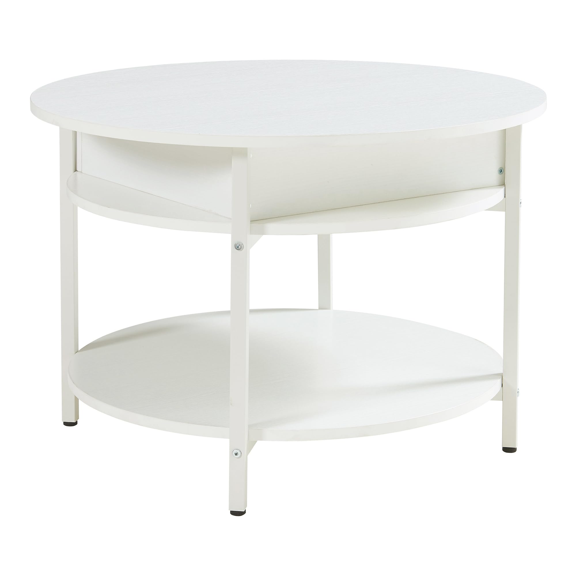 [en.casa] Couchtisch mit Hebeplatte rund Kandas Wohnzimmertisch mit Stauraum Ø70 x 49 cm Kleiner Tisch erhöhbar mit Metallgestell in Weiß