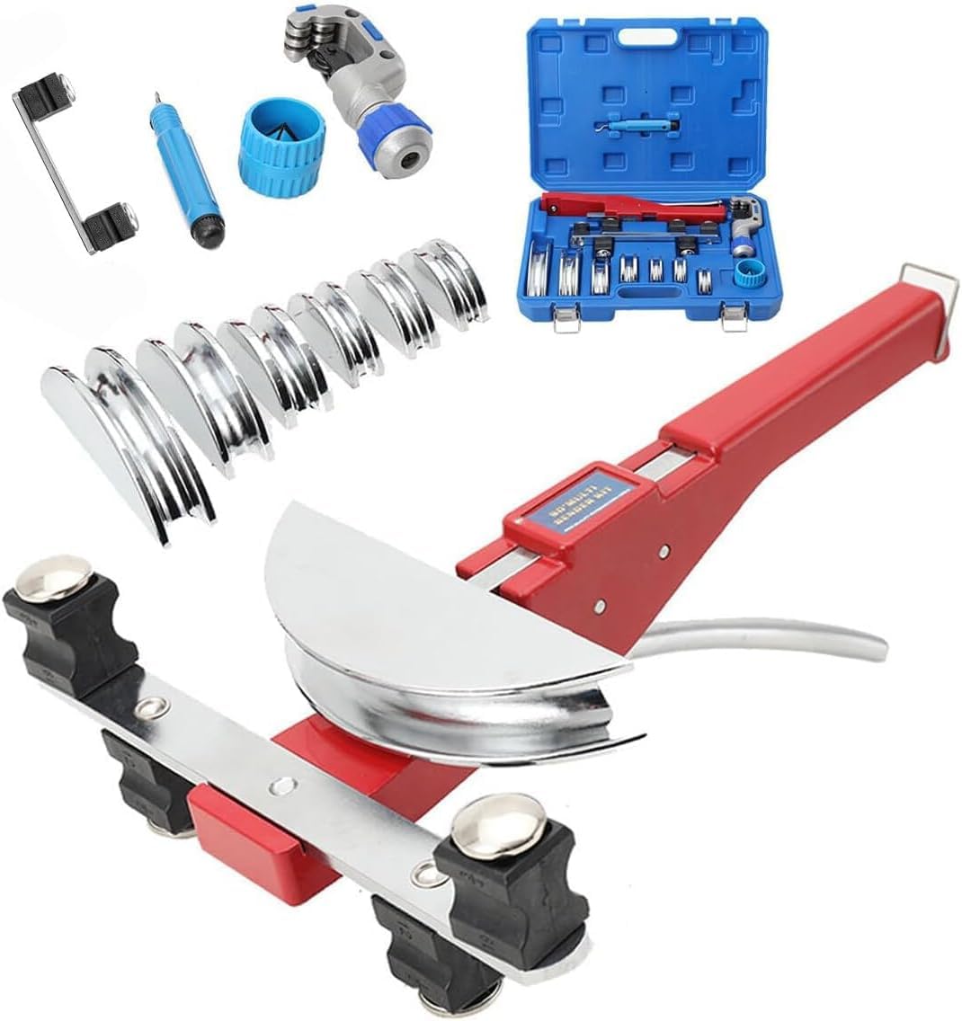 Curvatubi Manuale Ø 6-22 mm, Piegatubi Manuale Curvatubi Multistrato con Gamma di Curvatura 0-90°, Pinza Piegatrice per Tubi a Mano con 7 Stampi Pesanti per Tubi in Ottone, Rame, Alluminio