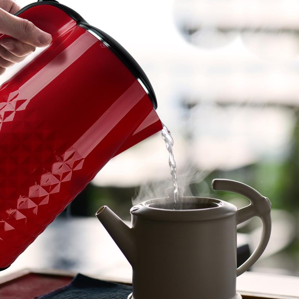 NutriChef 1.5 Liter Electric Water Kettle - Cordless Automatic Power Off Safety Feature Premium Brushed Stainless Steel For Coffee and Tea w/ Convenient Easy-Pour Safety Locking Spout PKWK10RD