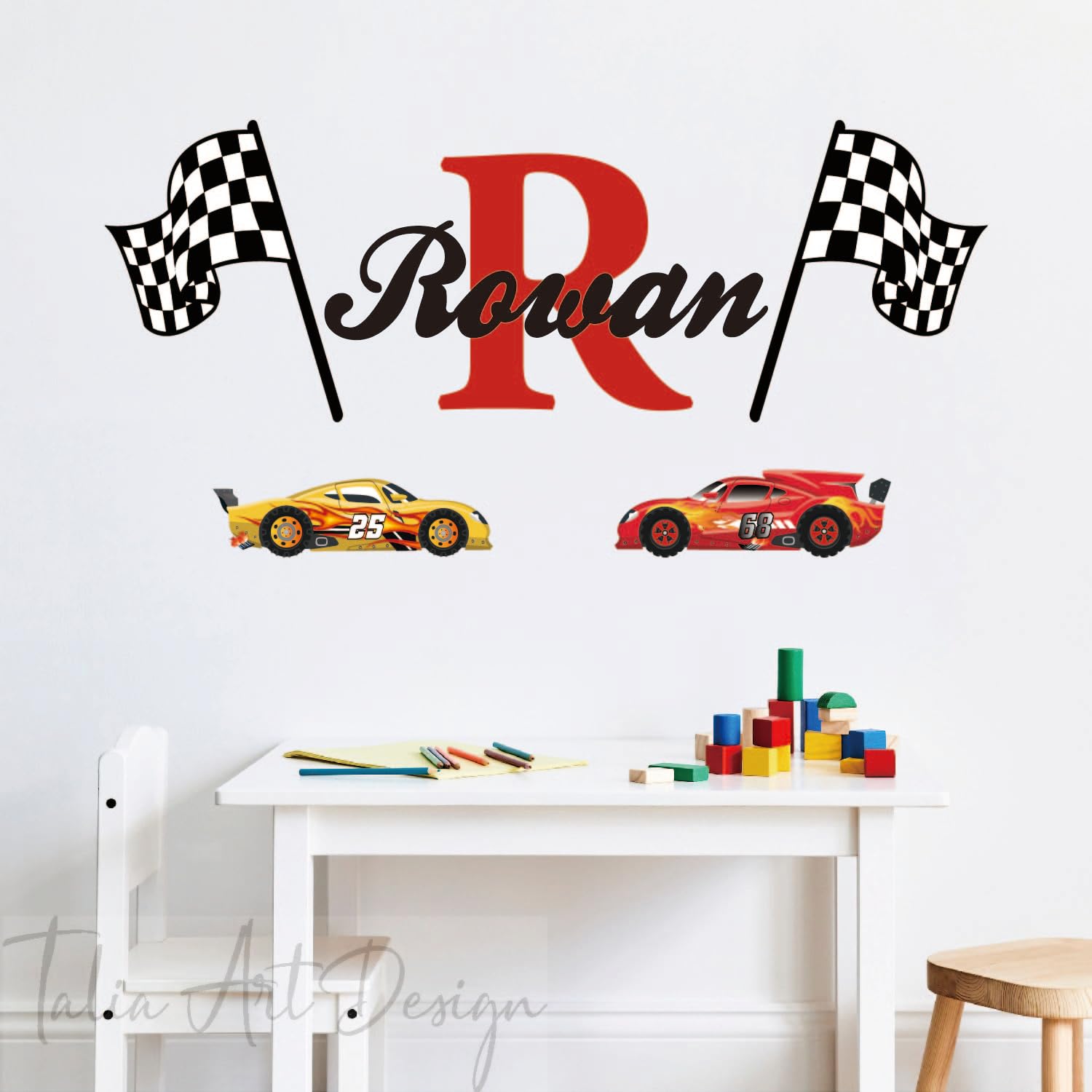 Race Car Wall Decal for Boys – High-Speed Vinyl Stickers, Kids Room & Nursery Decor, Peel-and-Stick Mural Art for Bedroom & Playroom.​