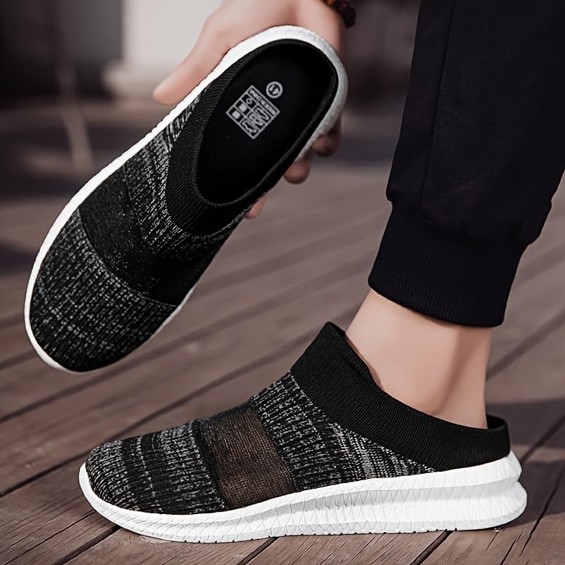 Men's Lightweight Breathable Mesh Slip-On Sneakers - Comfortable Casual Shoes with Transparent Mesh Upper & Black Accents, Outdoor, Running, and Casual Attire2