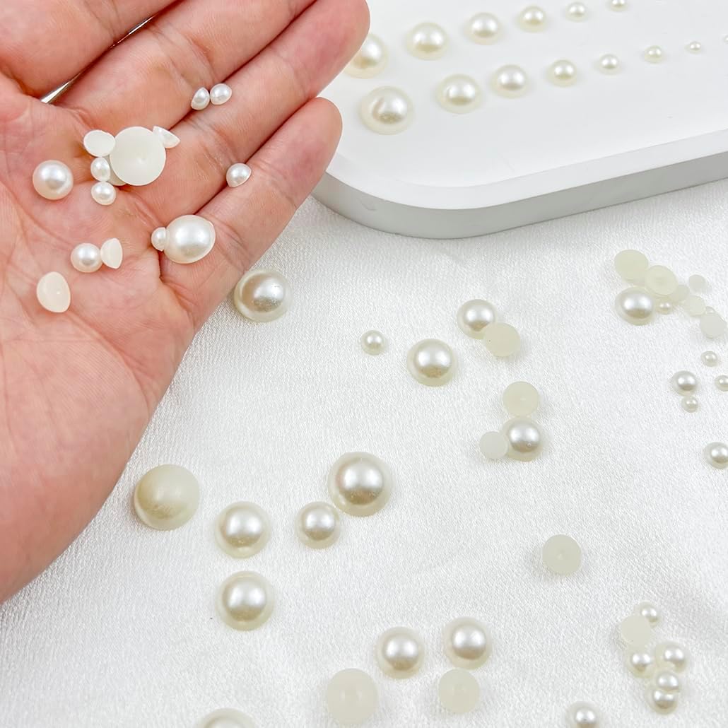 8000PCS 3mm Round Half Pearls for Crafts Jewelry Scrapbooking, Wedding Decorations, Nail Art (41-Ivory White) - Image 5