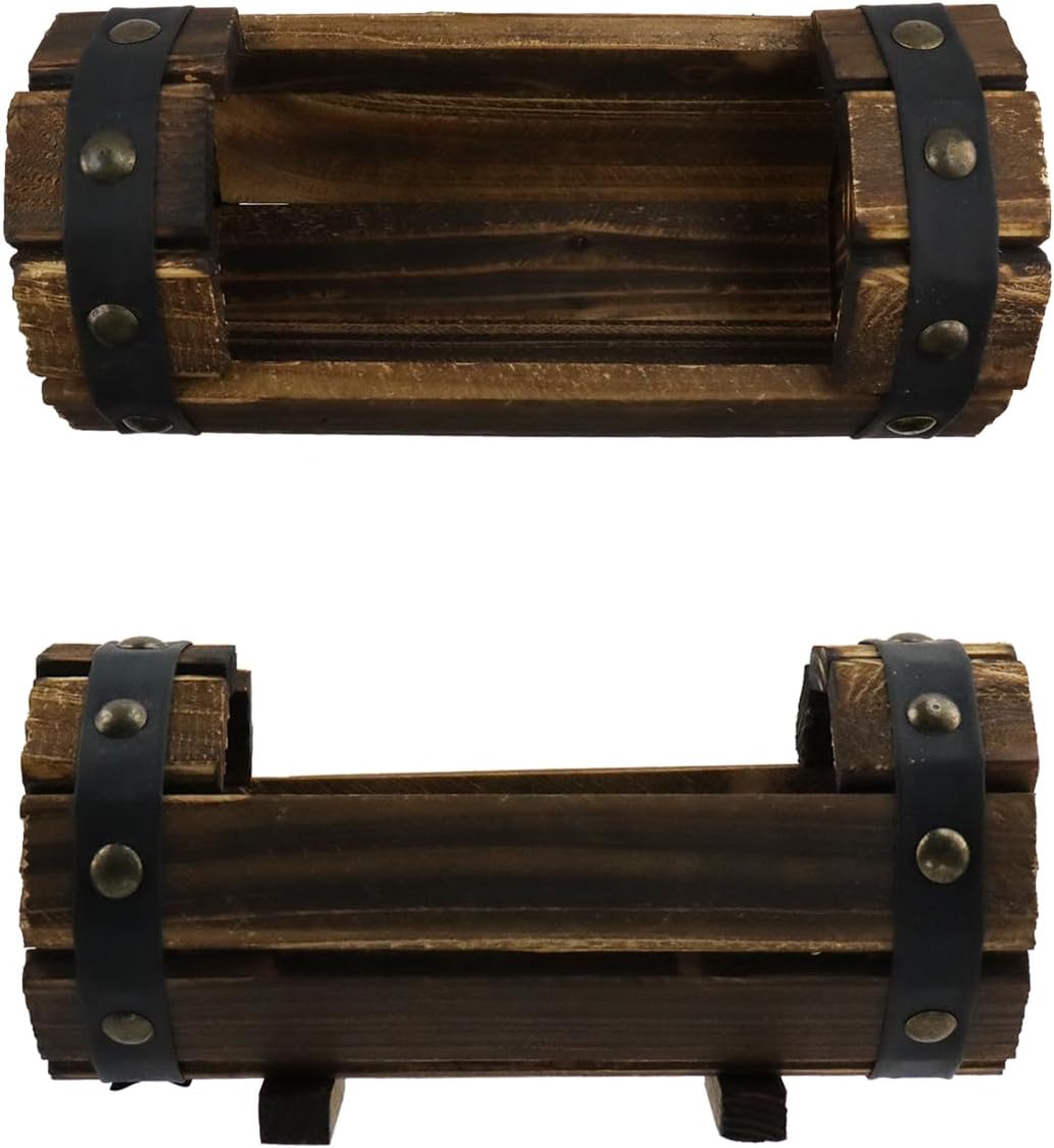 MY MIRONEY Rustic Half Barrel Planters for Indoor and Outdoor Wooden Planter Boxes Vintage Wood Flower Pots for Garden, Patio, Balcony (8.07" x 3.54" x 4.02")