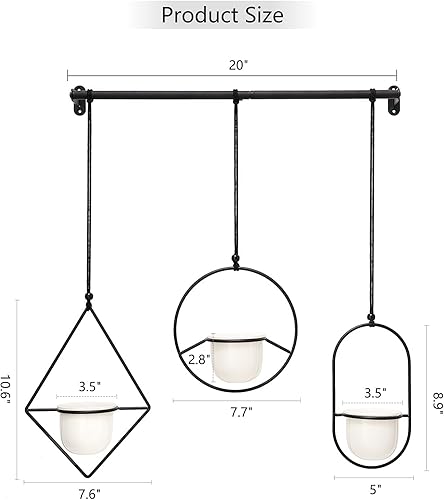 Miniatura 7 de Mkono Maceta colgante de cerámica de 3 niveles y mini macetas colgantes con colgadores de plantas para ventana