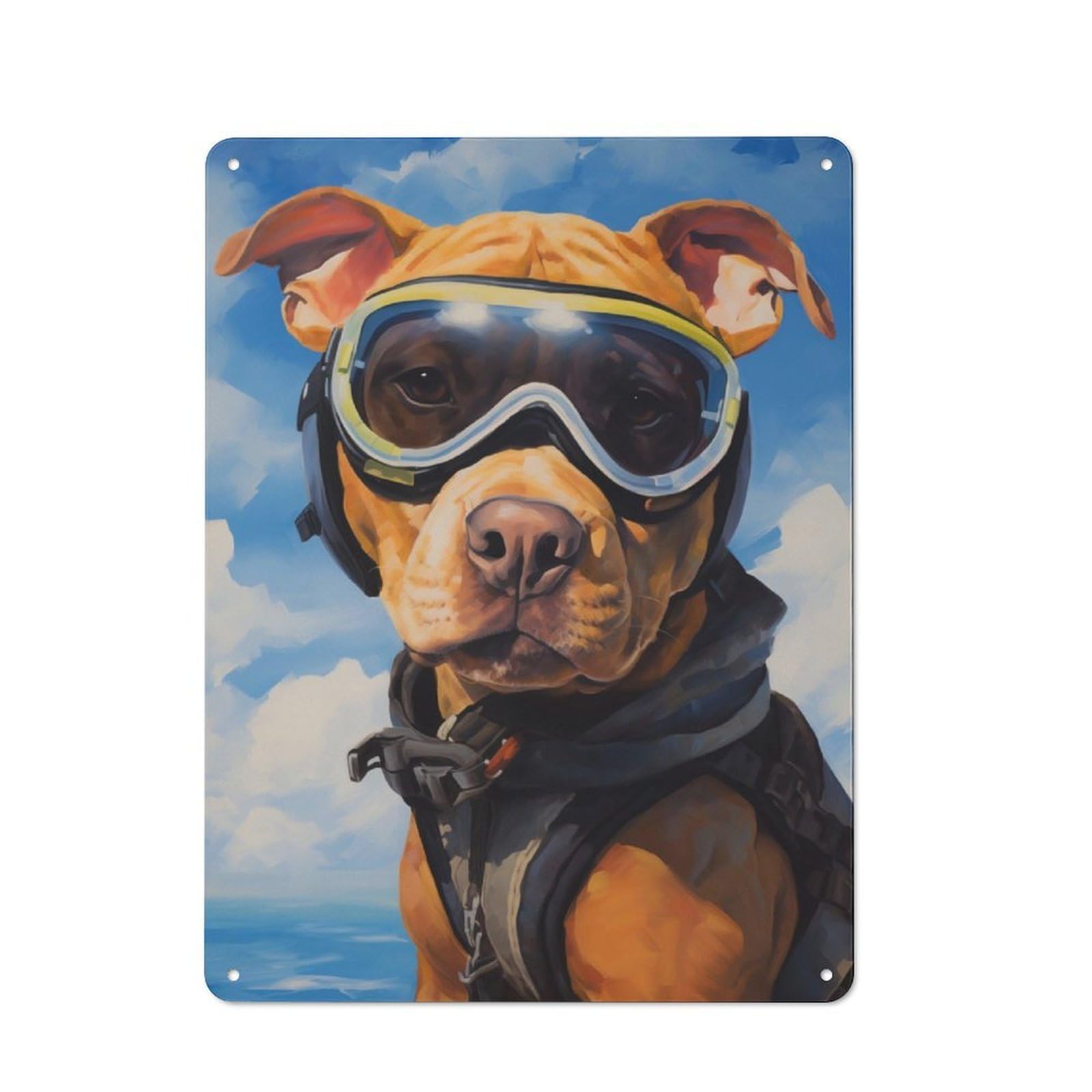 Junmoney Pitbull Skydiver Rustic Metal Plaque 40X30cm For Lounge Or Reading Corner, For Home Office, Studio And Craft Room Walls