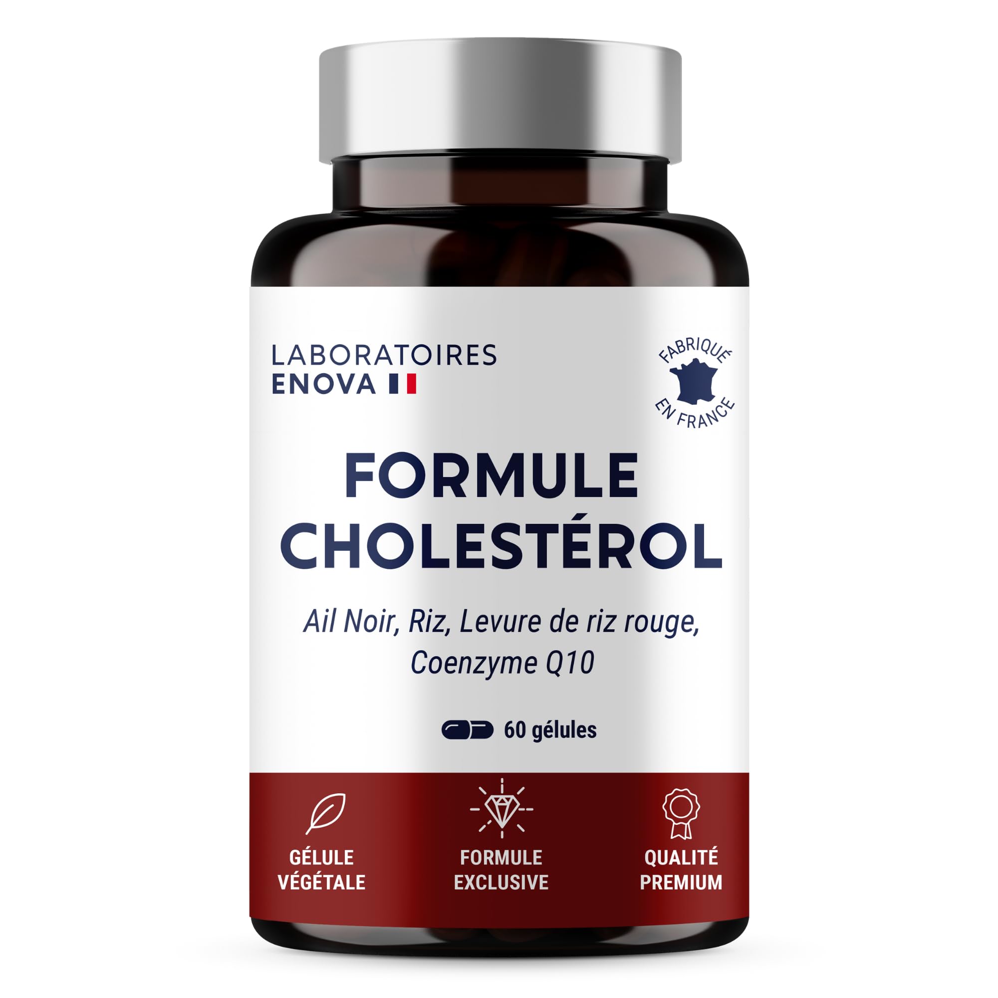 FORMULE CHOLESTÉROL | Ail Noir, Riz, Levure de riz rouge, Coenzyme Q10 | 60 Gélules | Fabriqué en France