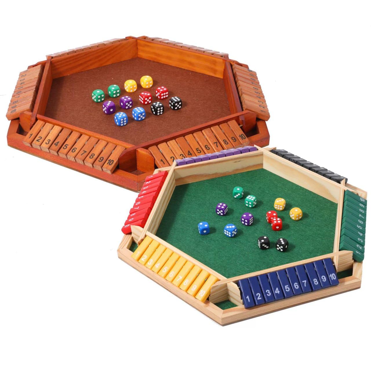Flero Shut The Box - Set di dadi a 6 giocatori, tattica e gioco di calcolo (multicolore)