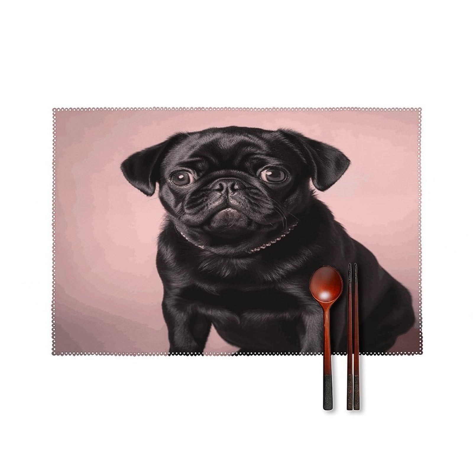 Fekiloot Style Cute Black Pug Placemats Set Of 6,Table Mat