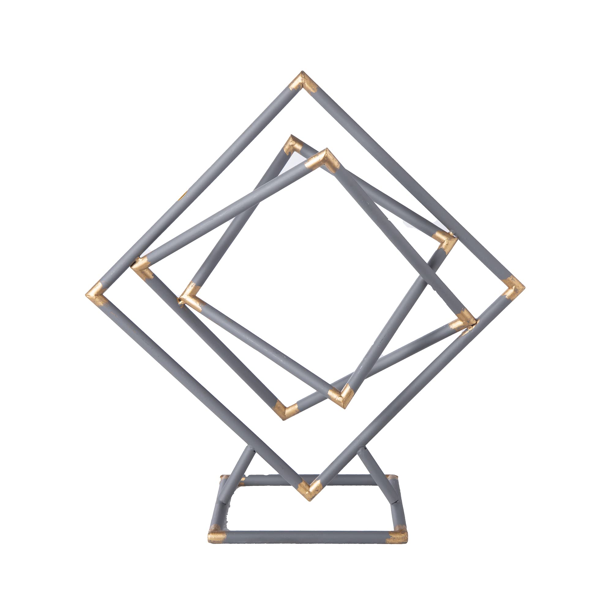 Urban Trends Collection Metal Abstract Tangled Square Sculpture with Base,Table Decor Accents for Living Room, Library, Bedroom, Office, Home Table, Gray Finish, Set of 2, Size:14.00"x6.00"x14.25"H