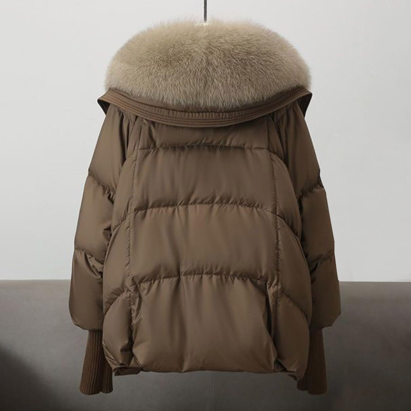 Veste thermique pour femme - Col bouffant - Parka ample - Chaude - Veste de neige épaisse - Poche zippée - Faux vêtement d'extérieur pour femme