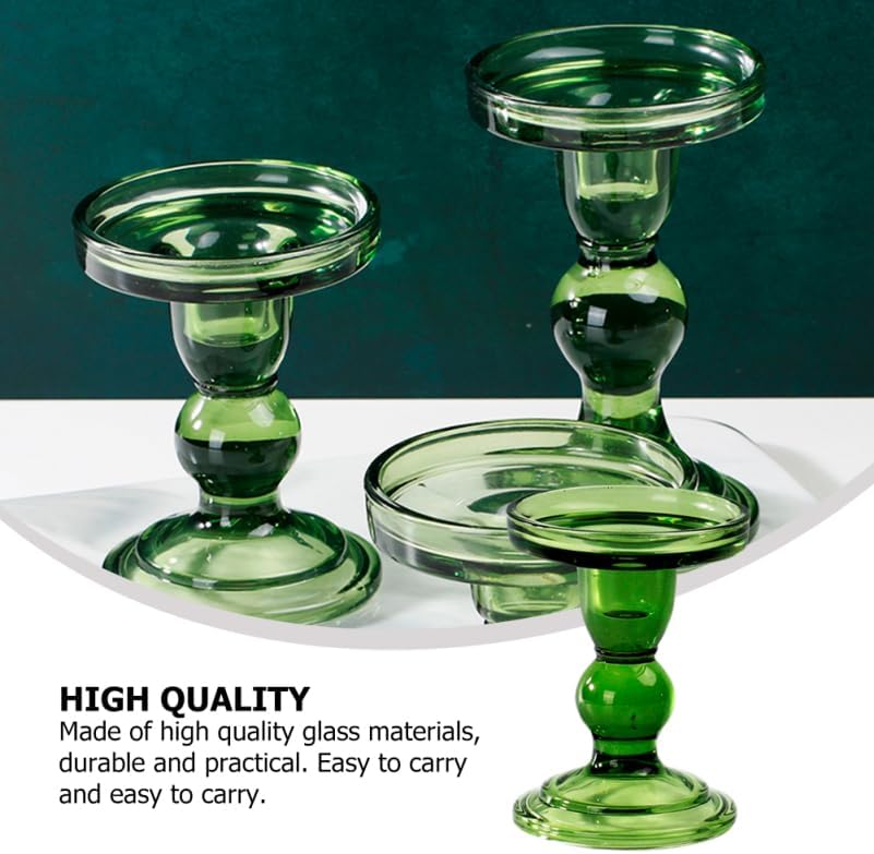 PRETYZOOM Retro Glass Candlestick Holder, 4.5 in Tall Emerald Spiral Pillar Candle Stand for Ambient Lighting & Vintage Decor, for Living Room, Wedding & Victorian Table image 4