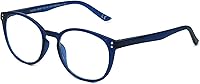 Foster Grant Joey Anti-Fog Blue Light Readers - Round Navy Blue Reading Glasses with Spring Hinges