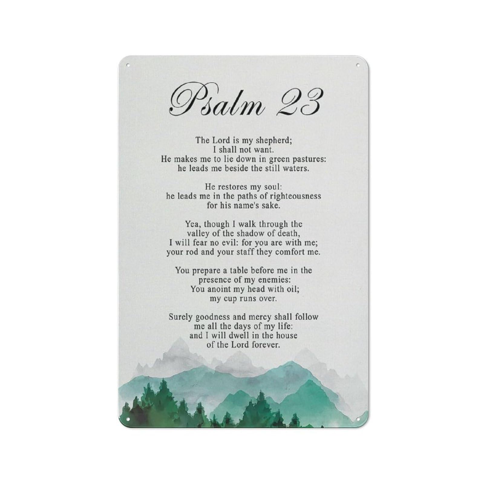 Acdoet Tin-18 Rustic Metal Tin Sign Christian Wall Art Psalm 23 The Lord Is My Shepherd Print Positive Scripture Painting Home Bedroom Wall Decor Baptism Gift 8X12 Inch