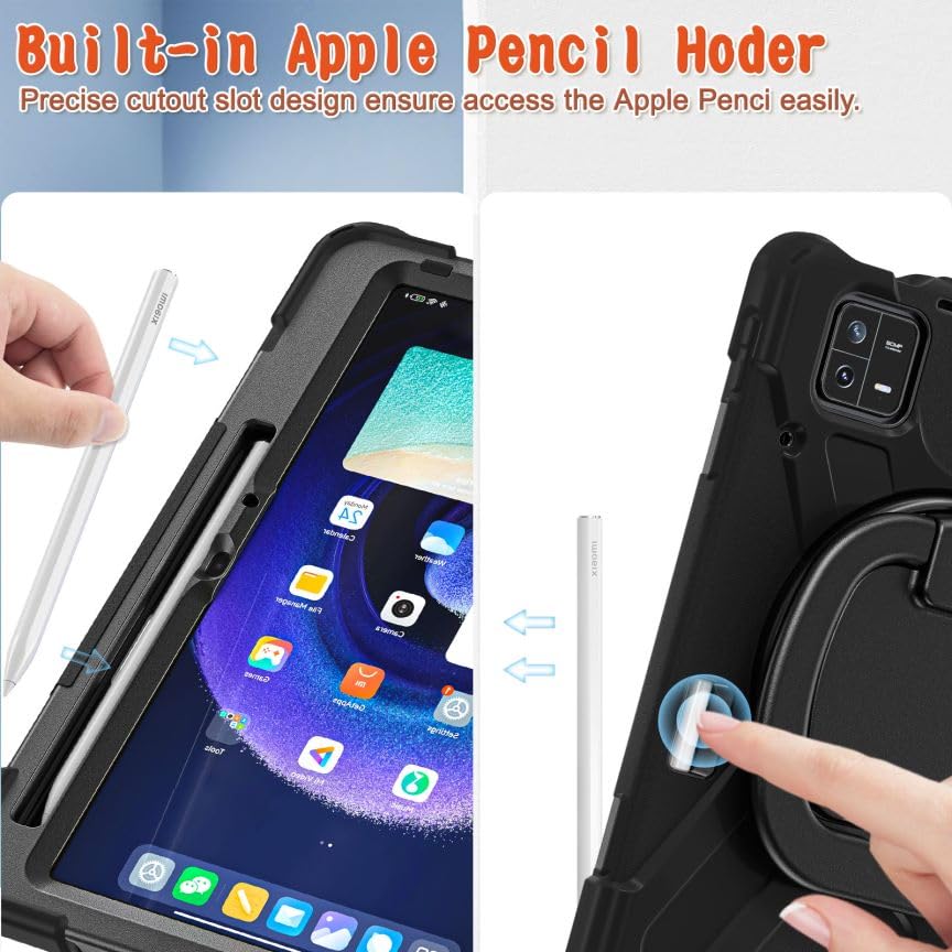 Etui na tablet Xiaomi Pad 6 / Xiaomi Pad 6 Pro 11,0" 2023, trwałe, ciężkie, wytrzymałe, odporne na wstrząsy, silikonowe etui z obrotowym uchwytem o 360°, podpórka, uchwyt na rysik i pasek na