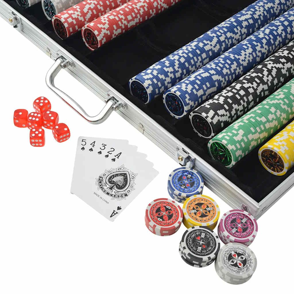 Juego de 1000 chips láser de 11,5 g en maletín de aluminio con 3 barajas y accesorios de casino