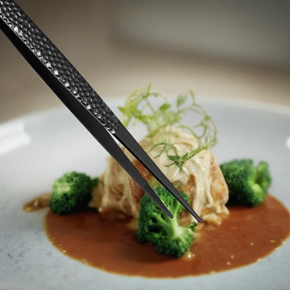 2 Piezas Pinzas de Cocina para Emplatar Ergonómicas para Alimentos, Pinzas Finas, Herramienta de Cocina de Chef para Alimentos y Reparaciones, Pinzas de Acero Inoxidable, Pinzas de