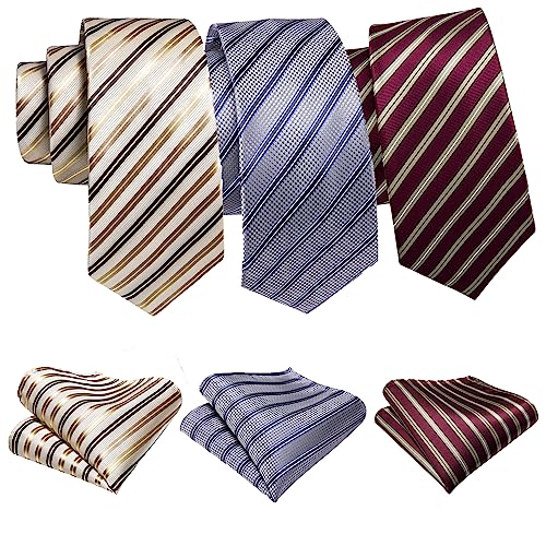 Image of Barry.Wang 6 PCS Men Ties Set Silk Business Fashion Woven Necktie Handkerchief Cufflinks Paisley Stripe Wedding Party