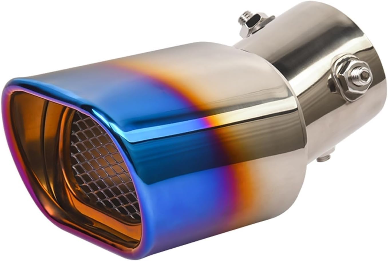 AutoBizarre Stainless Steel Burnt Blue Holographic Blue Square Shaped Pipe Car Exhaust Tail Muffler Tip Car End Pipe Tail Exhaust Show Pipe Universal for All Cars (Square Pipe Curved Bent)-image-1