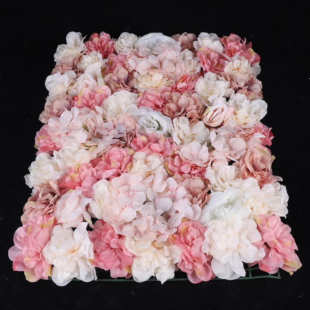 6Pcs Künstliche Blumenwand Rosenwand Kunstblumen Deko Wand für Hochzeit Schaufenster Balkon Hintergrund Dahlie+Rose+Hortensie