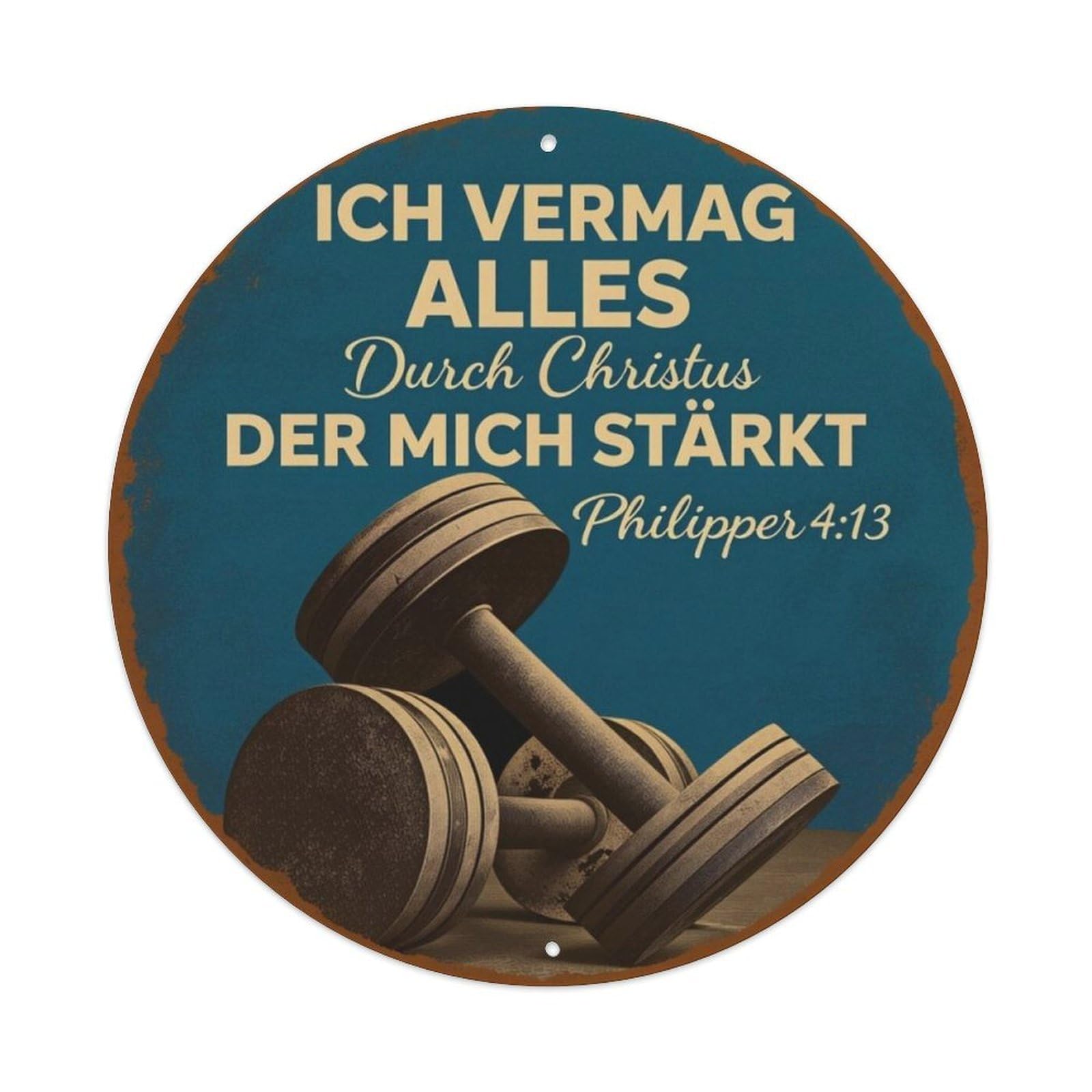 German Fitness Religious Inspirational Round Decor Sign Vintage Aluminium Metal Sign, Retro Wall Decor for Home, Bar, Garage & Farmhouse 20x20cm