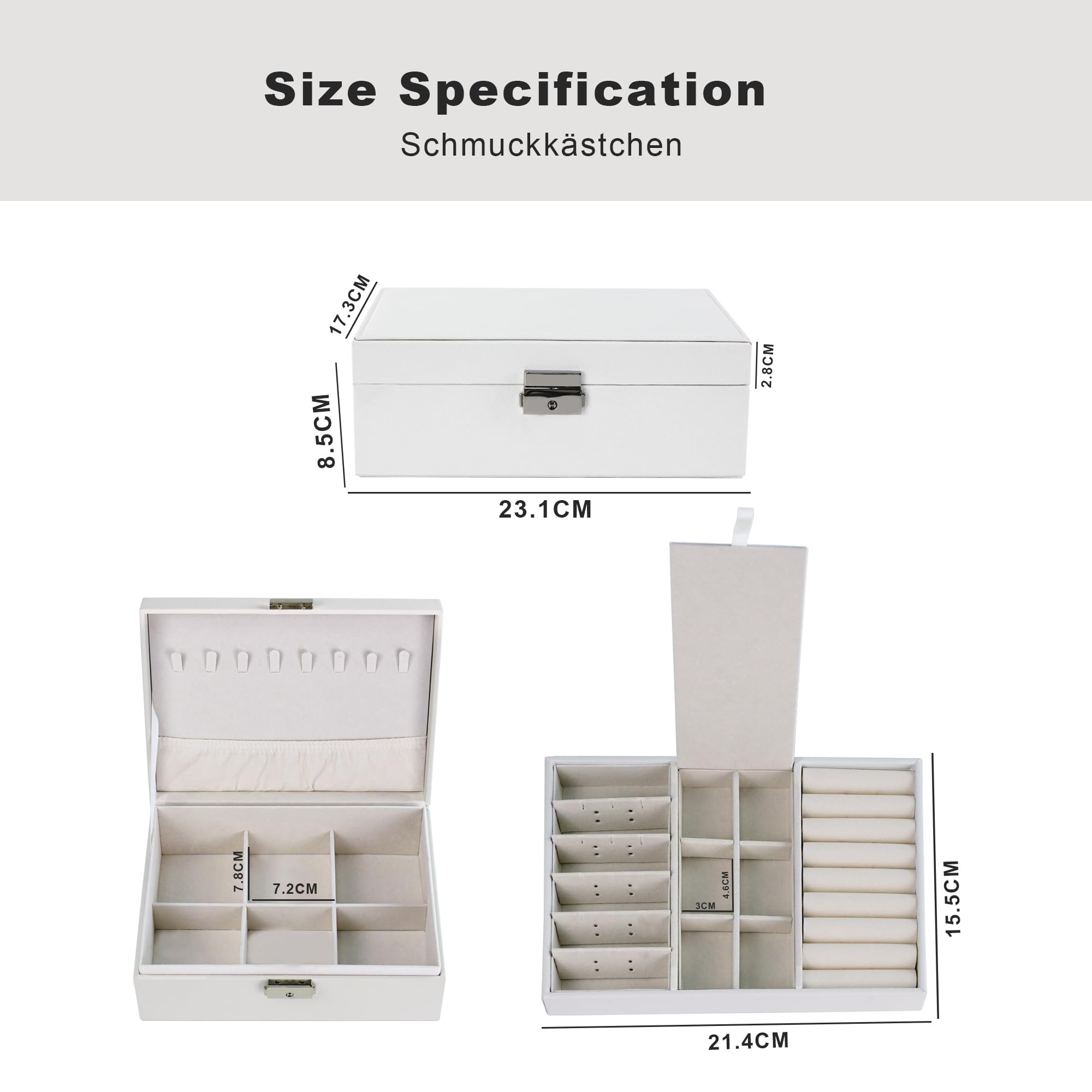 ADEL DREAM Portagioie da Donna, Portagioie Rettangolare da Viaggio Piccolo, Portagioie per Anelli, Orecchini, Collana, Bianco