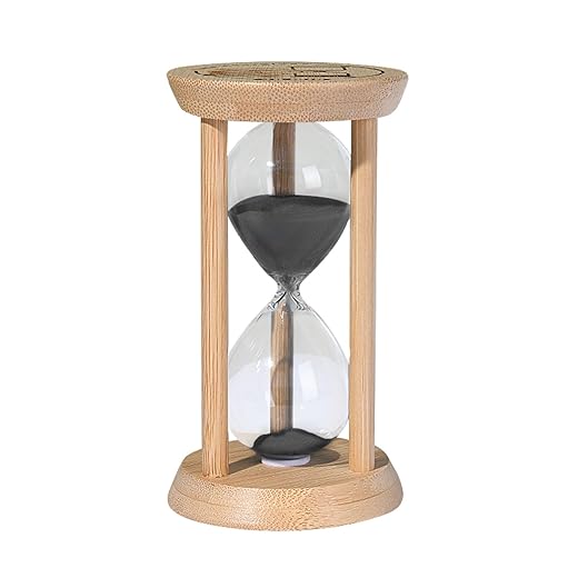 SuLiao Wooden Sand Timer 15 Minute Hourglass, Bamboo Sand Clock, Small Black Sand Watch 15 Min, Reloj De Arena Hour Glass Sandglass for Home Office Decorative Game Classroom