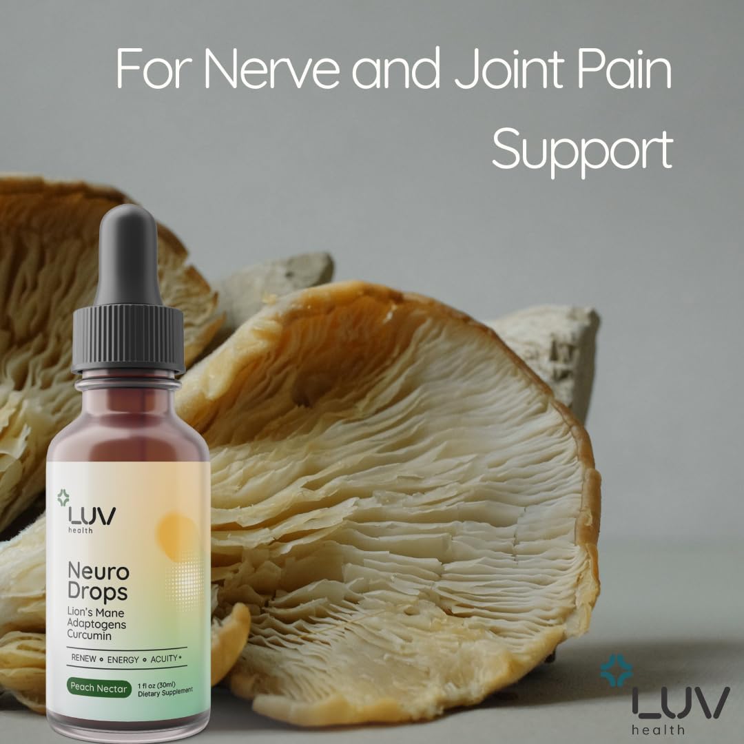 LUV health Neuro Drops – Nerve Pain Support & Joint Comfort with Lion’s Mane, Curcumin, Cordyceps & Reishi – Organic Adaptogens – Vegan, Non-GMO, Made in USA- 3-Pack 90 Servings
