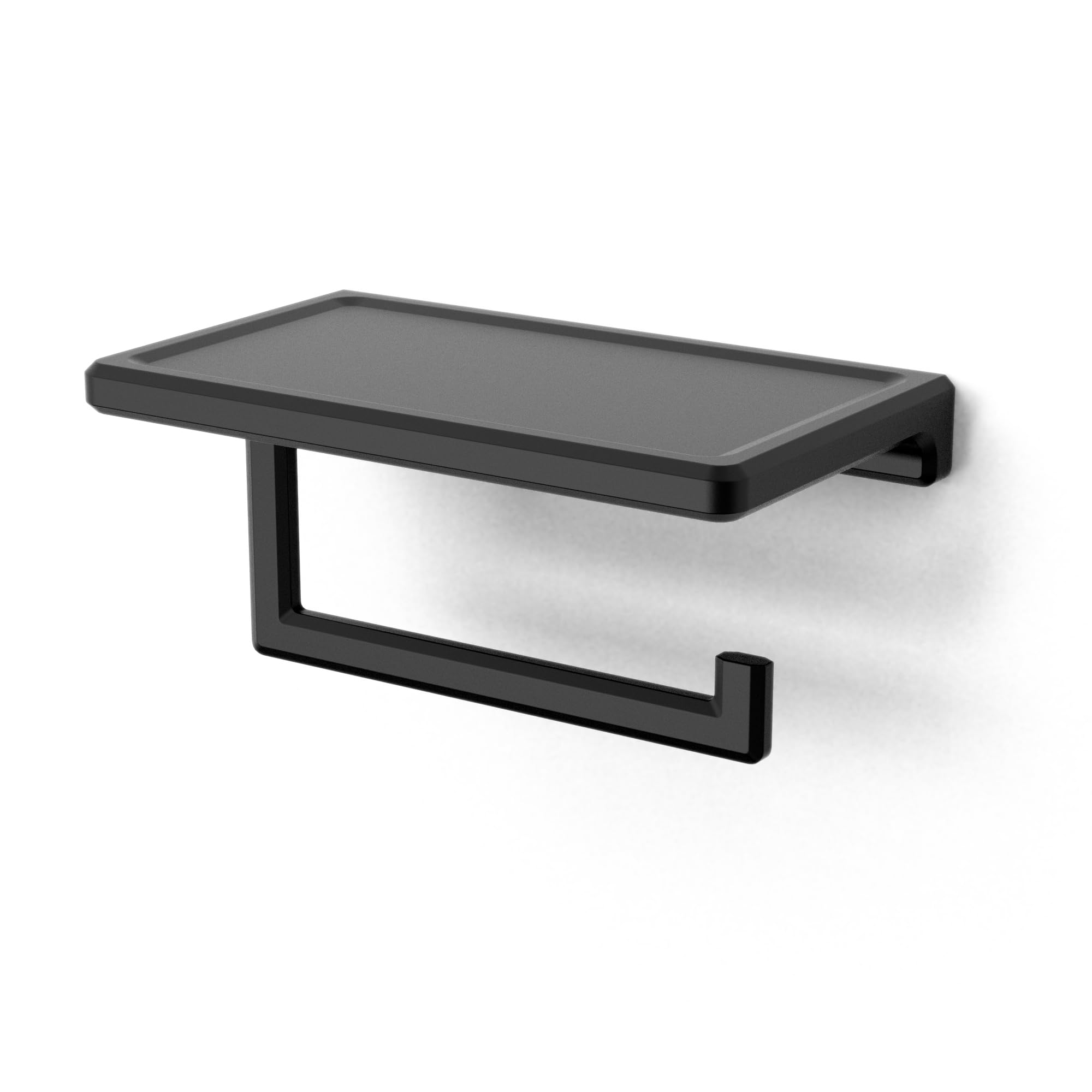 Toilet Paper Holder with Phone Shelf, Bathroom Accessories Tissue Roll Dispenser Storage Wall Mounted, Matte Black