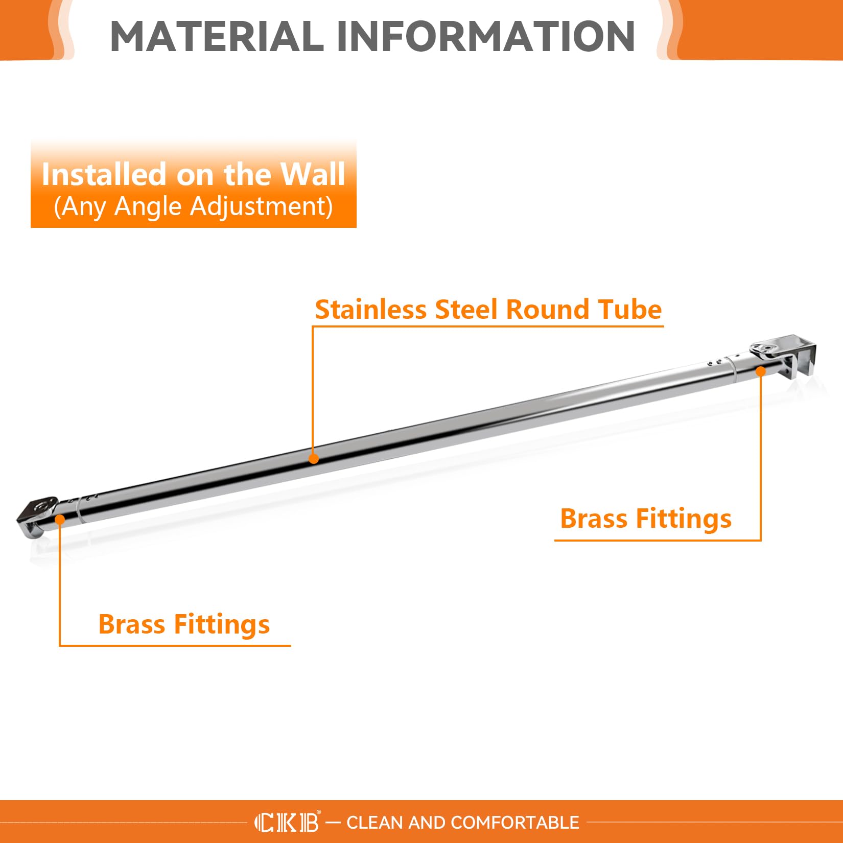 Duschtür Stützstange Verstellbar – 68,5 Bis 123,3 Cm | Edelstahl 304 | Wand-zu-Glas | Für 6–10 Mm Glas | Gebürstetes Gold