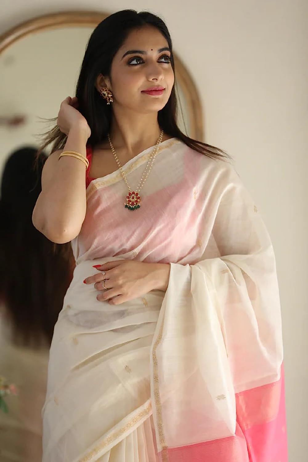 SGF11 Women's Kanjivaram Soft Cotton Linen Silk Saree With Blouse Piece (White) product image 2