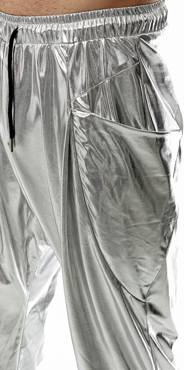 GRAJTCIN Mens Metallic Disco Pants - 70s/80s Sequin Drawstring Waist Party Club Rave Shiny Jogger - Image 6