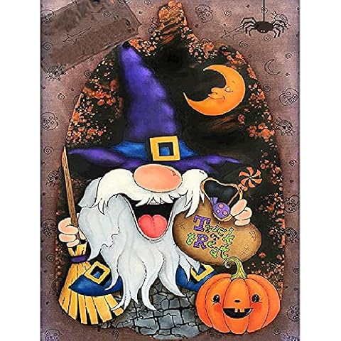 MERRYSTAR Pumpkin Goblin Gnome Diamond Painting Kits for Adults, Halloween Full Round Drill Rhinestone Embroidery Cross Stitches Pictures Arts Craft for Home Wall Decoration 30x40cm, Clear Cover