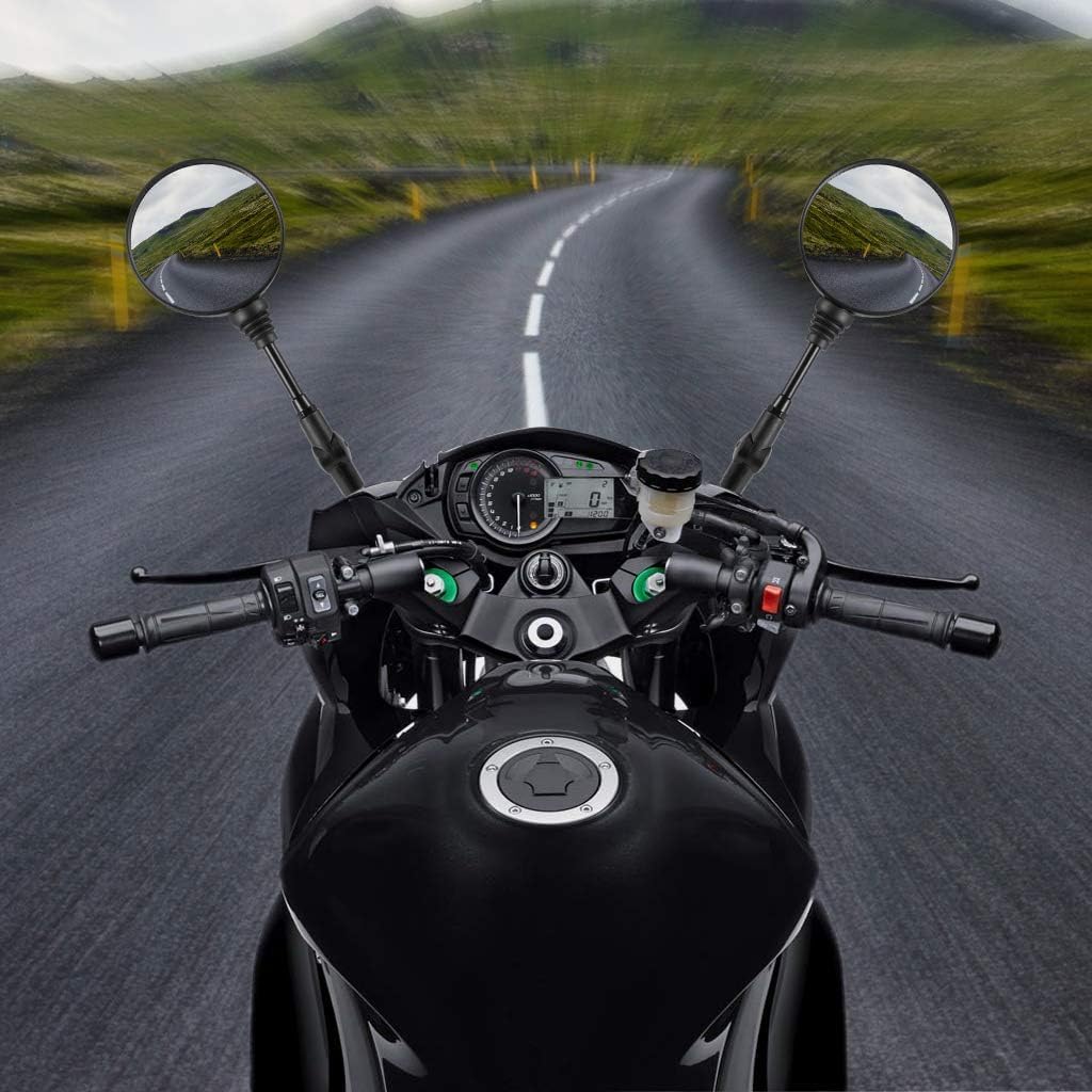 Universal Motorcycle 360 Degree Adjustment Round Foldable Black 10mm Thread 7/8" Handle Bar Rear View mirror.