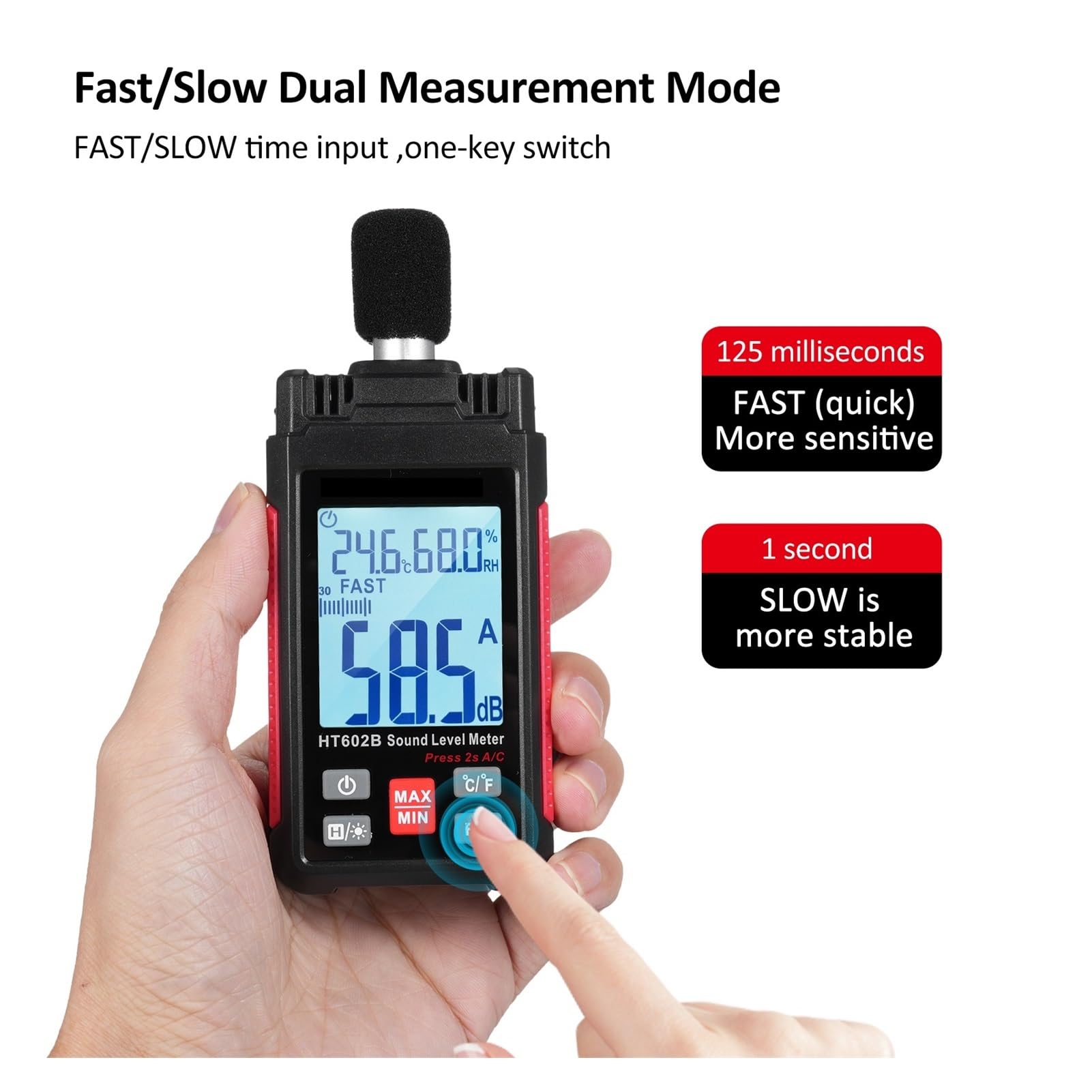 Fonometro Digitale Fonometro Decibel Misuratore SPL Portatile di Rumore 30-130 Db con misurazione 'umidità a Temperatura Tester del Livello di Rumore Decibel