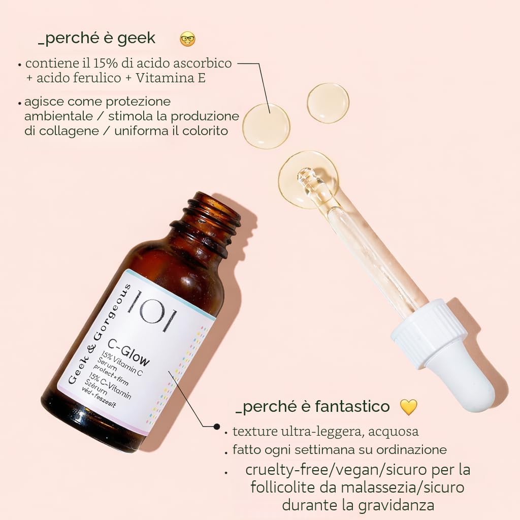 Geek & Gorgeous - C-Glow - 15% Vitamin C + Ferulic acid & Vitamin E Serum, protects against environmental damage, boosts collagen & evens skin tone - all skin types, 30ml (2 pack)