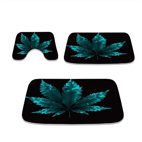 lczVEN Tapetes de baño de espuma viscoelástica de terciopelo con hojas de arce, antideslizantes, ultra suaves, juego de 3 piezas de tapetes de baño