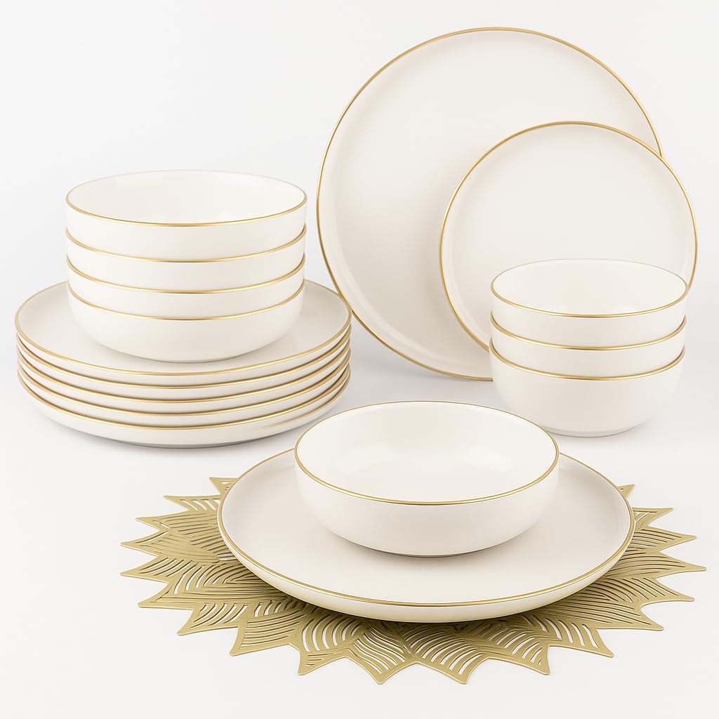 Kütahya Porselen Modераne 18-teiliges Geschirrset für moderne Ressorts – Porzellan Tafelservice mit Goldrand – Elegant &