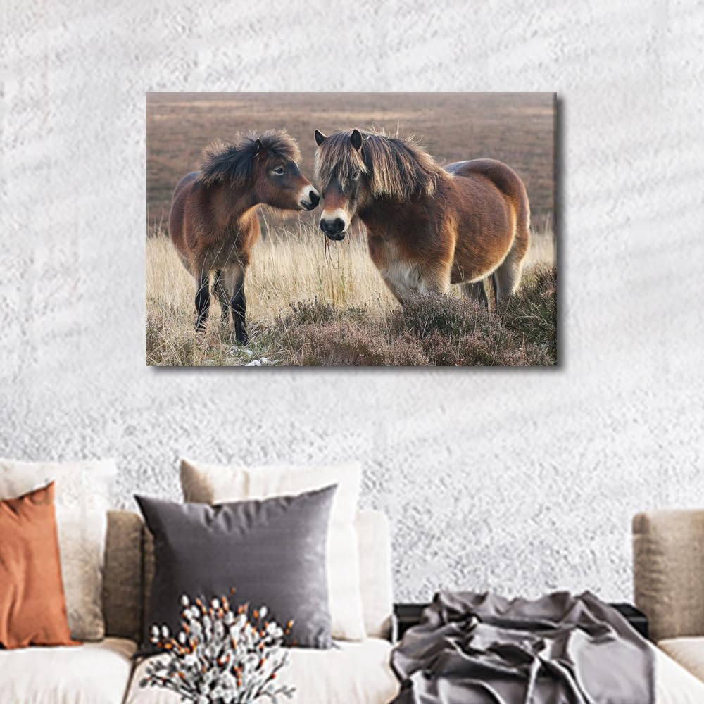 TISHIRON Pony And Horse Pictures for Living Room Animal Portrait Wall Art Canvas Prints Wildlife Painting Rustic Artwork Contemporary Home Decor Frame Gallery-Wrapped Ready to Hang 24x16 in - Image 4