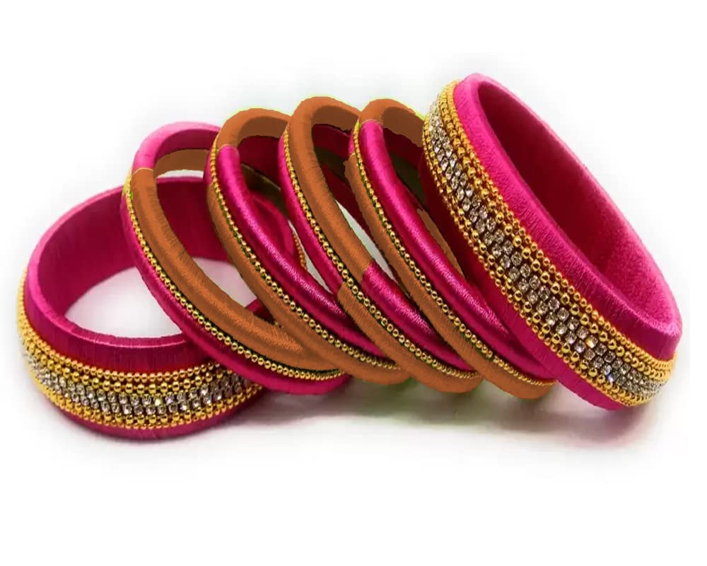 ANUSHA ENTERPRISES Handmade Silk Thread Bangles with Gold Combination Bangles Set of 10 Bangles (Pink-Gold) (B0C199P28P) Amazon Price History, Amazon Price Tracker
