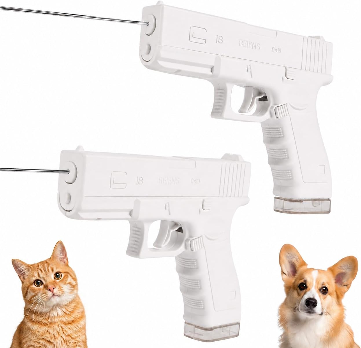 2 Pack Pet Training Water Guns for Cats & Dogs, Detachable Leak-Resistant Water Tanks, Approx. 26-33 ft Long-Range Spray, Up to 50 Sprays per Fill, White