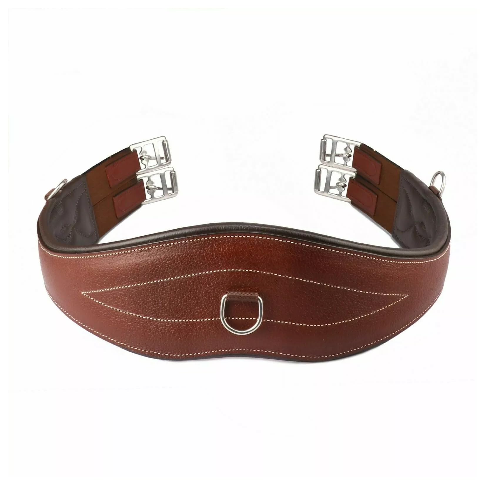 Anatomical Chafeless Girth Premium Leather Soft Padded Steel Buckle - 8022 (Brown, 125cm - 50inch)