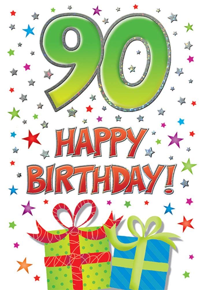 Piccadilly Greetings Modern Milestone Age Happy Birthday Card 90th 8 X 6 Inches Regal Publishing Red Grey Yellow Green
