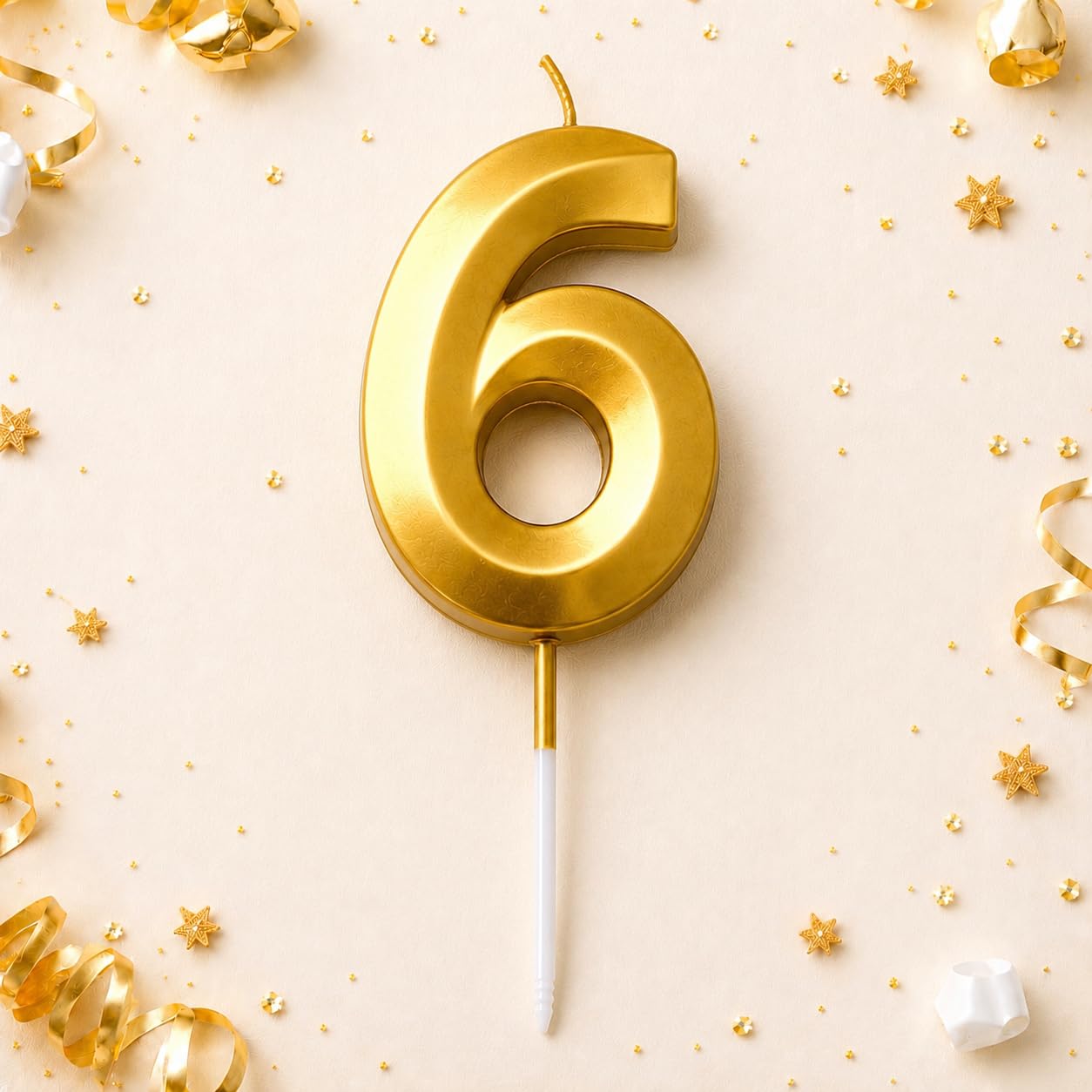 Metallic Golden 6 Number Candle (1 PC Pack) for Cake Decoration, Shiny Wax 6 Number Candle Cake Topper for Birthday,Anniversary or Any Decoration (Golden)-picture-24