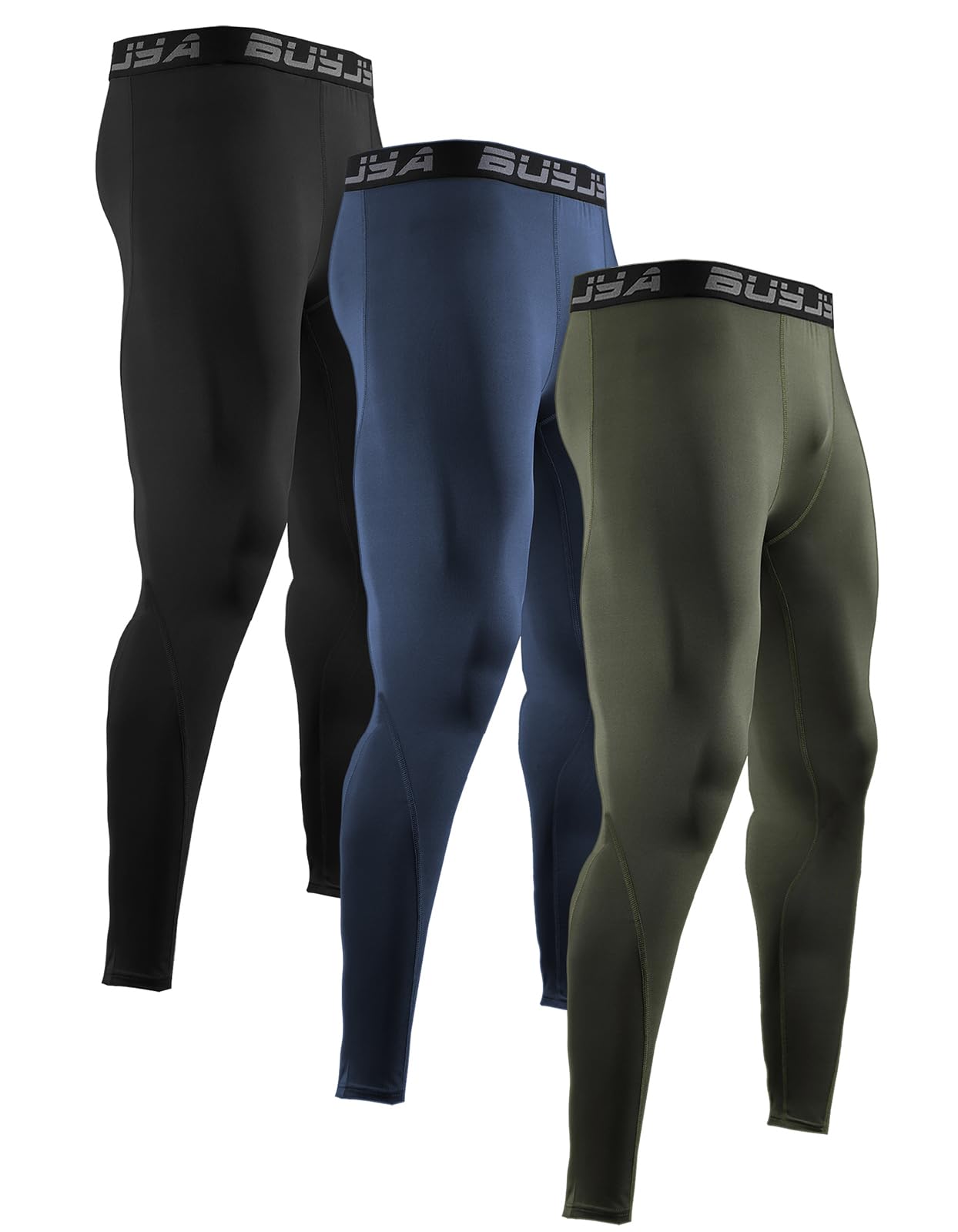 BUYJYA 3 Pack Men's Compression Pants Running Tights Workout Leggings Athletic Cool Dry Yoga Gym Clothes Gift