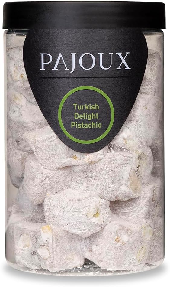Pajoux Turkish Delight Pistachio (Large) 295g | Lokum, Traditional Lokum Dessert, Handmade, Vegan & Vegetarian Friendly, Turkish Delight in a Gift Jar
