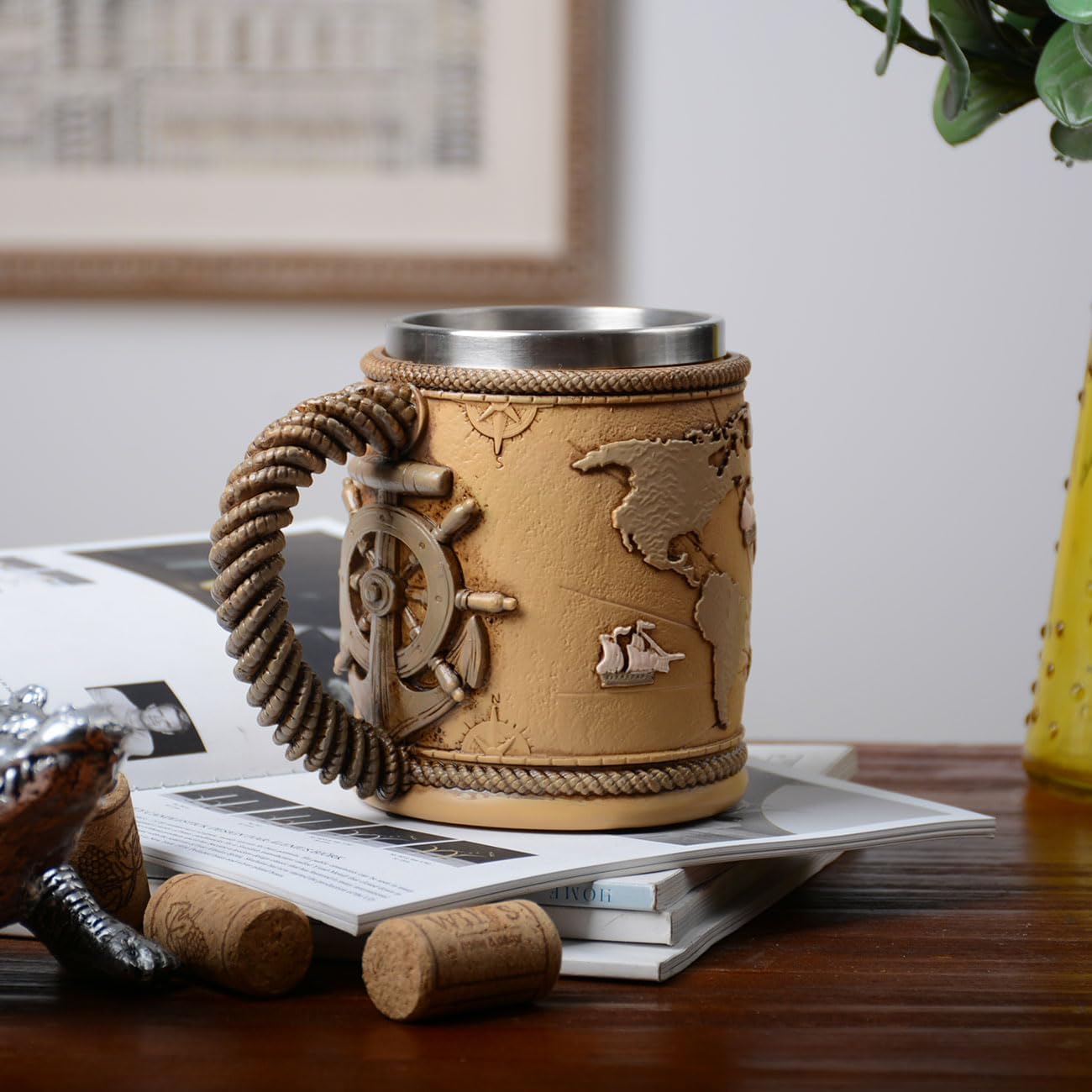 HAUCOZE Beer Stein Mug - Double-Wall Insulated Stainless Steel Coffee Drinking Cup with Handle,15oz,World Map Design for Oktoberfest Gifts and Collectibles - Image 2