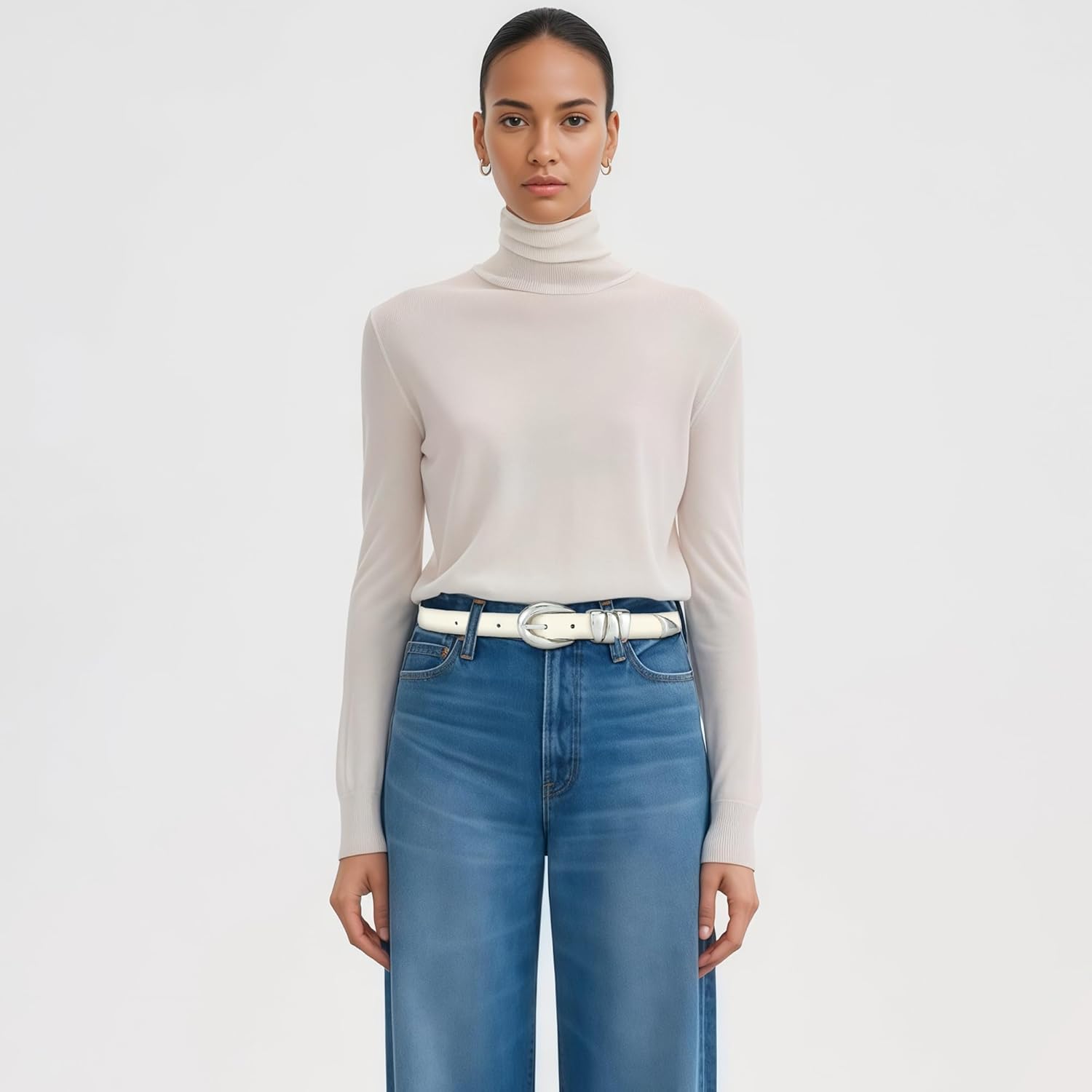 HOTWILL Women Skinny Belt for Jeans Dress Pants Ladies Fashion Faux Leather Waist Belt with Gold Buckle - Image 2