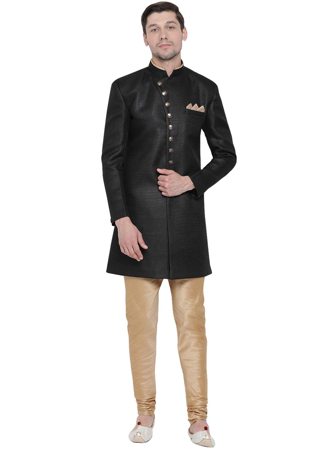 vastramay Men's Black Silk Blend Sherwani Set_VASMIW001BLnPRG_38-picture-43
